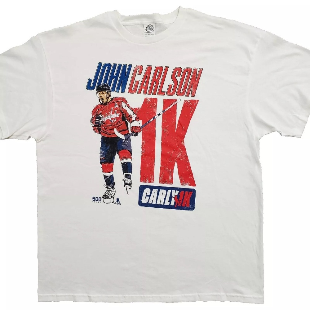 WASHINGTON CAPITALS MENS XL JOHN CARLSON 1K GAMES WHITE T SHIRT SGA NEW
